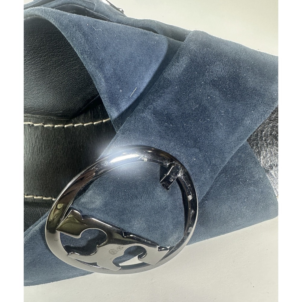 Tory Burch Grant Suede Sandal Open Toe Criss Cross Slides Midnight Blue 7.5 M - Picture 10 of 16